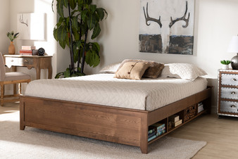 Anders Traditional and Rustic Ash Walnut Brown Finished Wood Full Size Platform Storage Bed Frame with Built-In Shelves MG0013-Ash Walnut-Full By Baxton Studio