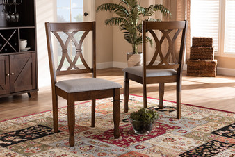 Augustine Modern and Contemporary Grey Fabric Upholstered and Walnut Brown Finished Wood 2-Piece Dining Chair Set Set RH316C-Grey/Walnut-DC-2PK By Baxton Studio