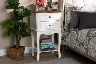 Darla Classic and Traditional French White and Cherry Brown Finished Wood 2-Drawer Nightstand  JY-132041-2DW NS By Baxton Studio