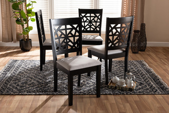Jackson Modern and Contemporary Grey Fabric Upholstered and Espresso Brown Finished Wood 4-Piece Dining Chair Set RH310C-Grey/Dark Brown-DC-4PK By Baxton Studio