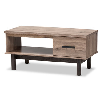 Arend Modern And Contemporary Two-Tone Oak Brown And Black Wood 1-Drawer Coffee Table MH2156-Safari Oak/Ebony-CT By Baxton Studio