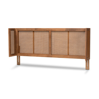 Rina Mid-Century Modern Ash Wanut Finished Wood And Synthetic Rattan Queen Size Wrap-Around Headboard MG97151-Ash Walnut Rattan-Queen-Headboard By Baxton Studio
