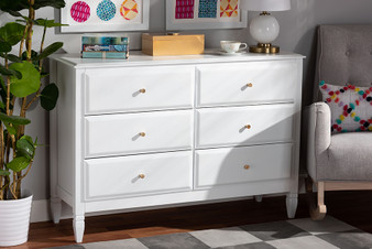 Naomi Classic and Transitional White Finished Wood 6-Drawer Bedroom Dresser MG0038-White-6DW-Dresser By Baxton Studio