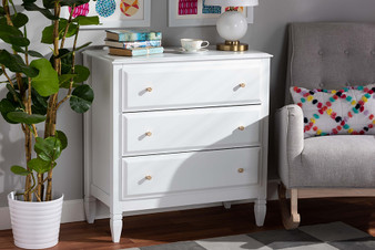 Naomi Classic and Transitional White Finished Wood 3-Drawer Bedroom Chest MG0038-White-3DW-Chest By Baxton Studio