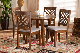 Lilly Modern and Contemporary Grey Fabric Upholstered and Walnut Brown Finished Wood 5-Piece Dining Set Lilly-Grey/Walnut-5PC Dining Set By Baxton Studio