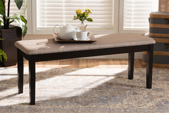 Teresa Modern and Contemporary Transitional Sand Fabric Upholstered and Dark Brown Finished Wood Dining Bench RH037-Sand/Dark Brown-Dining Bench By Baxton Studio