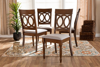 Lucie Modern and Contemporary Grey Fabric Upholstered and Walnut Brown Finished Wood 4-Piece Dining Chair Set RH333C-Grey/Walnut-DC-4PK By Baxton Studio