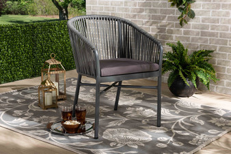 Marcus Modern and Contemporary Grey Finished Rope and Metal Outdoor Dining Chair WA-5144-Grey-DC By Baxton Studio