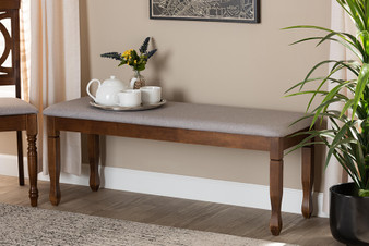 Corey Modern and Contemporary Grey Fabric Upholstered and Walnut Brown Finished Wood Dining Bench RH039-Grey/Walnut-Dining Bench By Baxton Studio