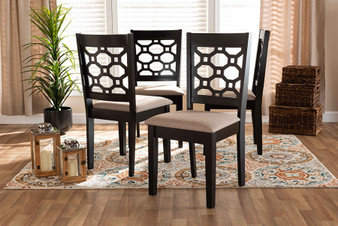 Peter Modern and Contemporary Sand Fabric Upholstered and Dark Brown Finished Wood 4-Piece Dining Chair Set RH335C-Sand/Dark Brown-DC-4PK By Baxton Studio