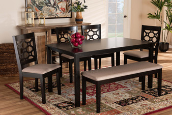 Gabriel Modern and Contemporary Sand Fabric Upholstered and Dark Brown Finished Wood 6-Piece Dining Set RH335C-Sand/Dark Brown-6PC Dining Set By Baxton Studio