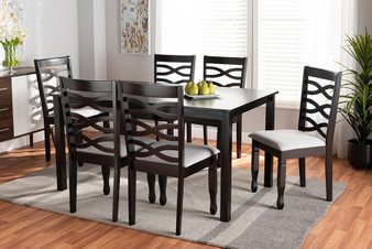 Lanier Modern and Contemporary Grey Fabric Upholstered and Dark Brown Finished Wood 7-Piece Dining Set RH318C-Grey/Dark Brown-7PC Dining Set By Baxton Studio