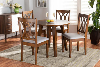 Leon Modern and Contemporary Grey Fabric Upholstered and Walnut Brown Finished Wood 5-Piece Dining Set Leon-Grey/Walnut-5PC Dining Set By Baxton Studio