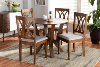 Irene Modern and Contemporary Grey Fabric Upholstered and Walnut Brown Finished Wood 5-Piece Dining Set Irene-Grey/Walnut-5PC Dining Set By Baxton Studio