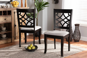 Mael Modern and Contemporary Grey Fabric Upholstered and Dark Brown Finished Wood 2-Piece Dining Chair Set RH331C-Grey/Dark Brown-DC-2PK By Baxton Studio