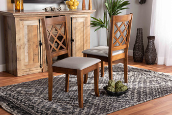 Verner Modern and Contemporary Grey Fabric Upholstered Walnut Finished Wood 2-Piece Dining Chair Set RH330C-Grey/Walnut-DC-2PK By Baxton Studio