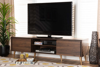 Landen Mid-Century Modern Walnut Brown and Gold Finished Wood TV Stand LV10TV1013WI-Columbia/Gold-TV By Baxton Studio