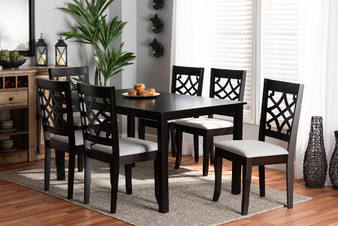 Mael Modern and Contemporary Grey Fabric Upholstered and Dark Brown Finished Wood 7-Piece Dining Set RH331C-Grey/Dark Brown-7PC Dining Set By Baxton Studio