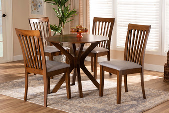 Lore Modern and Contemporary Grey Fabric Upholstered and Walnut Brown Finished Wood 5-Piece Dining Set Lore-Grey/Walnut-5PC Dining Set By Baxton Studio