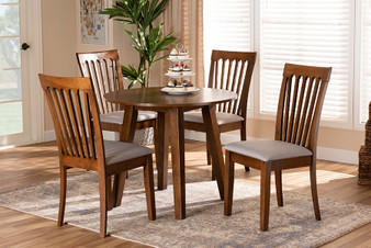 Lida Modern and Contemporary Grey Fabric Upholstered and Walnut Brown Finished Wood 5-Piece Dining Set Lida-Grey/Walnut-5PC Dining Set By Baxton Studio