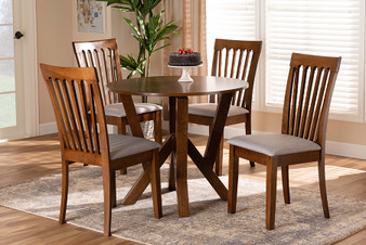 Marian Modern and Contemporary Grey Fabric Upholstered and Walnut Brown Finished Wood 5-Piece Dining Set Marian-Grey/Walnut-5PC Dining Set By Baxton Studio