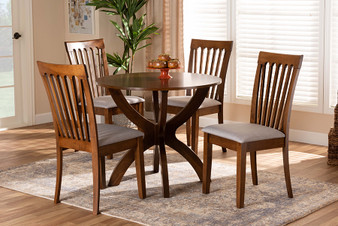 Bailey Modern and Contemporary Grey Fabric Upholstered and Walnut Brown Finished Wood 5-Piece Dining Set Bailey-Grey/Walnut-5PC Dining Set By Baxton Studio