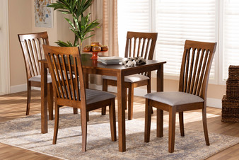 Seda Modern and Contemporary Grey Fabric Upholstered and Walnut Brown Finished Wood 5-Piece Dining Set Seda-Grey/Walnut-5PC Dining Set By Baxton Studio