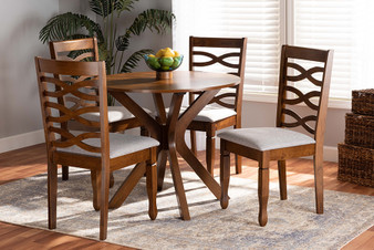 Mila Modern and Contemporary Grey Fabric Upholstered and Walnut Brown Finished Wood 5-Piece Dining Set Mila-Grey/Walnut-5PC Dining Set By Baxton Studio