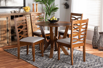 Ariane Modern and Contemporary Grey Fabric Upholstered and Walnut Brown Finished Wood 5-Piece Dining Set Ariane-Grey/Walnut-5PC Dining Set By Baxton Studio