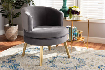 Baptiste Glam and Luxe Grey Velvet Fabric Upholstered and Gold Finished Wood Accent Chair WS-14056-Grey Velvet/Gold-CC By Baxton Studio