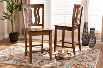 Fenton Modern and Contemporary Transitional Walnut Brown Finished Wood 2-Piece Counter Stool Set RH338P-Walnut Scoop Seat-PC By Baxton Studio