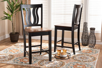 Fenton Modern and Contemporary Transitional Two-Tone Dark Brown and Walnut Brown Finished Wood 2-Piece Counter Stool Set RH338P-Dark Brown/Walnut Scoop Seat-PC By Baxton Studio