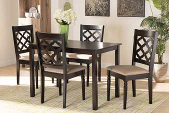 Ramiro Modern and Contemporary Sand Fabric Upholstered and Dark Brown Finished Wood 5-Piece Dining Set RH336C-Sand/Dark Brown-5PC Dining Set By Baxton Studio
