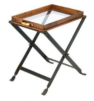 Small Wood And Glass Tray On Folding Stand "00501"