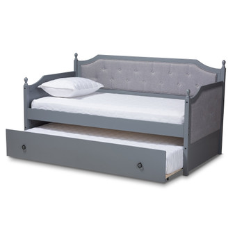 Mara Classic And Traditional Grey Fabric Upholstered Grey Finished Wood Twin Size Daybed With Trundle MG0014-Grey/Grey-Daybed By Baxton Studio
