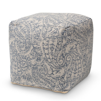 Juvita Modern And Contemporary Grey And Blue Handwoven Cotton Paisley Pouf Ottoman Juvita-Grey/Blue-Pouf By Baxton Studio