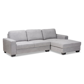 Nevin Modern And Contemporary Light Grey Fabric Upholstered Sectional Sofa With Right Facing Chaise J099S-Light Grey-RFC By Baxton Studio