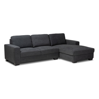 Nevin Modern And Contemporary Dark Grey Fabric Upholstered Sectional Sofa With Right Facing Chaise J099S-Dark Grey-RFC By Baxton Studio