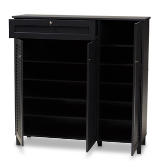 Coolidge Modern And Contemporary Dark Grey Finished 11-Shelf Wood Shoe Storage Cabinet With Drawer FP-05LV-Dark Grey By Baxton Studio
