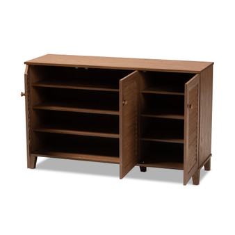 Coolidge Modern And Contemporary Walnut Finished 8-Shelf Wood Shoe Storage Cabinet FP-04LV-Walnut By Baxton Studio