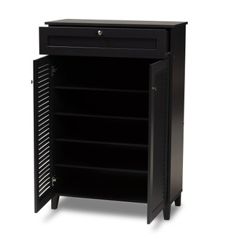Coolidge Modern And Contemporary Dark Grey Finished 5-Shelf Wood Shoe Storage Cabinet With Drawer FP-03LV-Dark Grey By Baxton Studio