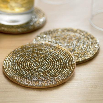 Gold & Silver Beaded Coaster, Pack Of 24 "12529"