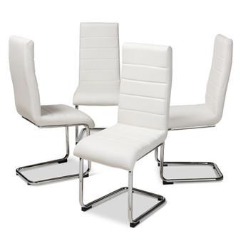 Marlys Modern And Contemporary White Faux Leather Upholstered Dining Chair (Set Of 4) DC004-White-4PC-Set By Baxton Studio