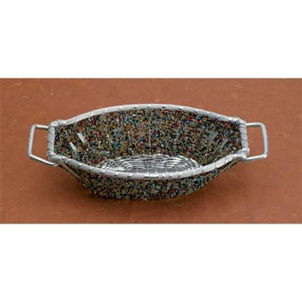Oval Mix Beaded Basket With Handle (Pack Of 6) "9425"