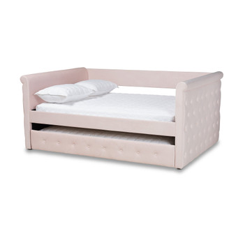 Amaya Modern And Contemporary Light Pink Velvet Fabric Upholstered Full Size Daybed With Trundle CF8825-Light Pink-Daybed-F/T By Baxton Studio