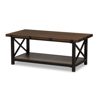 Herzen Rustic Industrial Style Antique Black Textured Finished Metal Distressed Wood Occasional Cocktail Coffee Table CA-1117-CT (YLX-2680CT) By Baxton Studio
