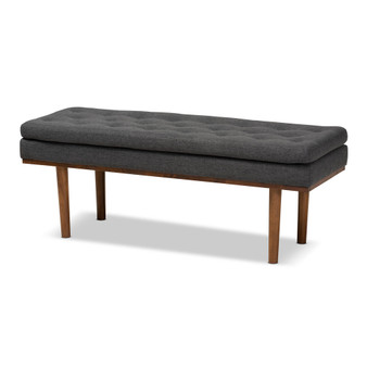 Arne Mid-Century Modern Dark Grey Fabric Upholstered Walnut Finished Bench BBT5369-Dark Grey/Walnut-Bench By Baxton Studio