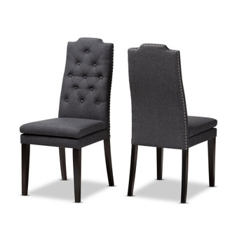 Dylin Modern And Contemporary Charcoal Fabric Upholstered Button Tufted Wood Dining Chair Set Of 2 BBT5158.11-Dark Grey-CC By Baxton Studio
