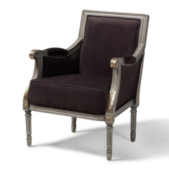 Georgette Classic And Traditional French Inspired Brown Velvet Upholstered Grey Finished Armchair With Goldleaf Detailing ASS1103-CC By Baxton Studio