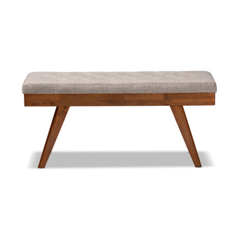 Alona Mid-Century Modern Light Grey Fabric Upholstered Wood Dining Bench Alona-Medium Oak/Light Grey-Bench By Baxton Studio